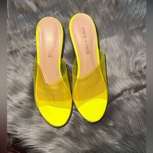 Chase + Chloe rhinestone platforms. Neon yellow and clear.